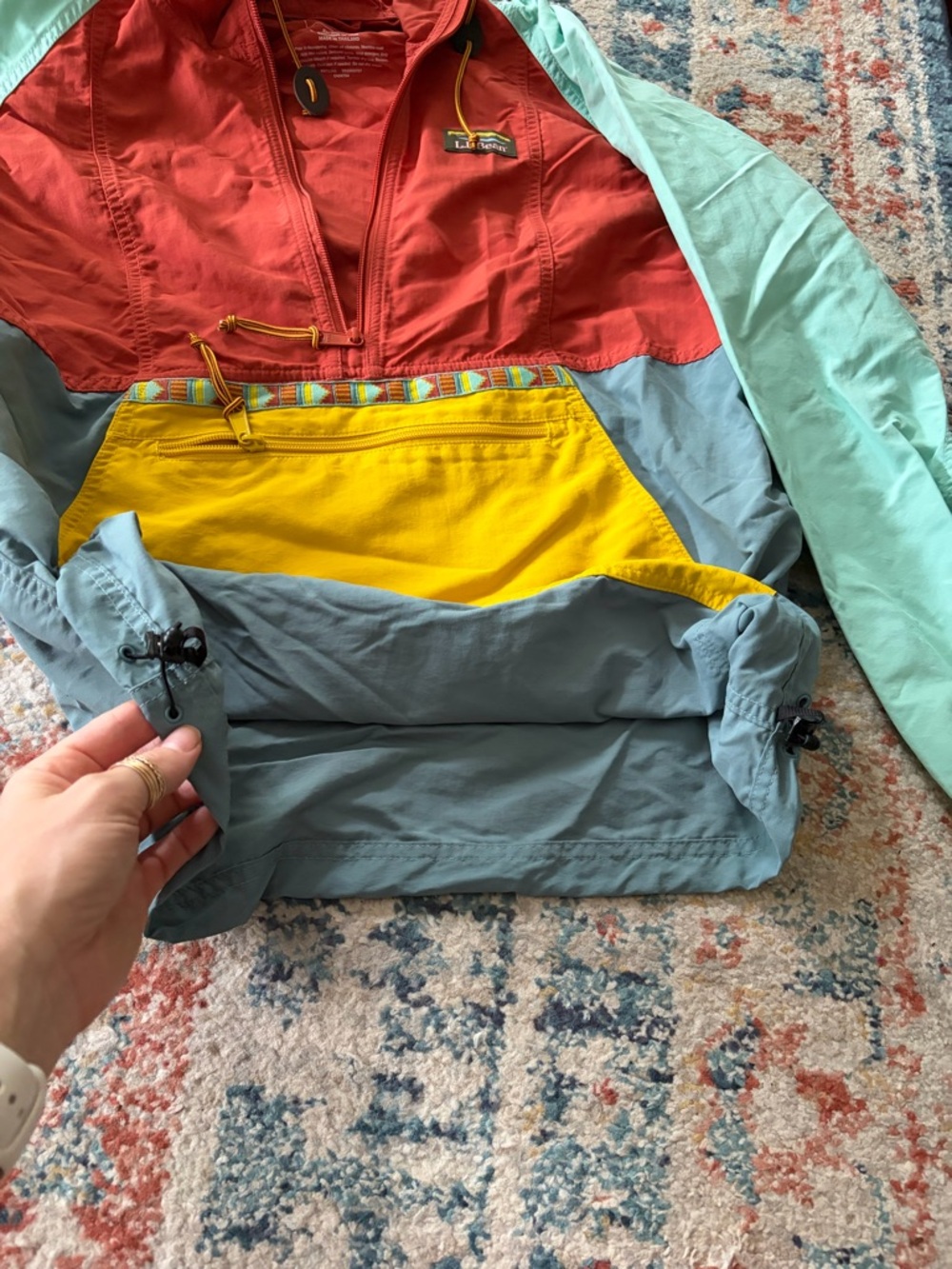 L.L. Bean Colorblock Anorak Jacket - Red, Mint, Yellow - Picture 4 of 6